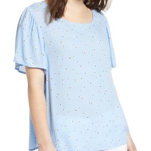 Nordstrom BP Blue Floral Puff Sleeve Top Large